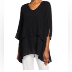 NWT Layered Crinkle Crepe Black Tunic Top Caroline Rose Plus Size 3X